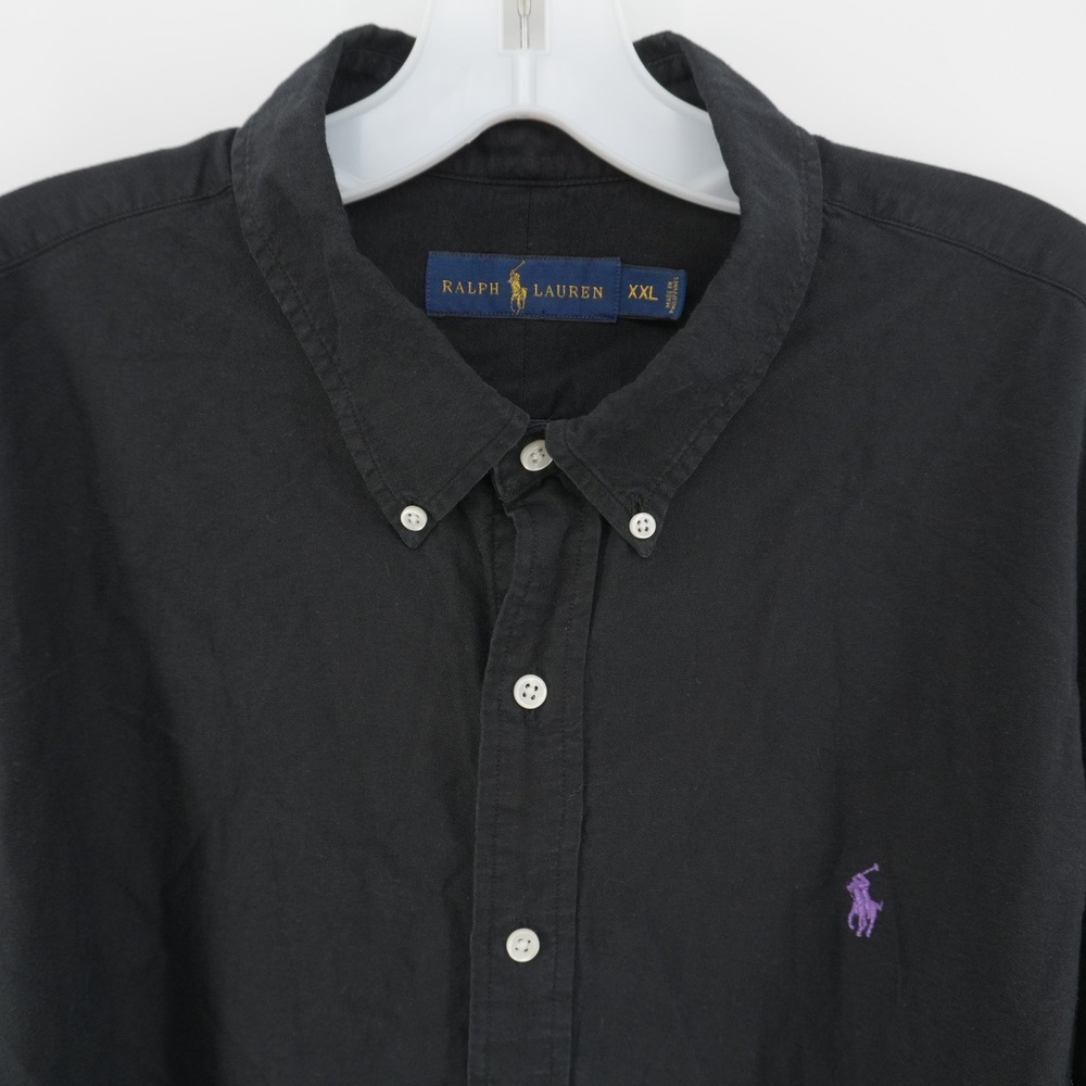 Ralph Lauren Shirt Mens XXL Black Linen Cotton Purple Pony Button Down